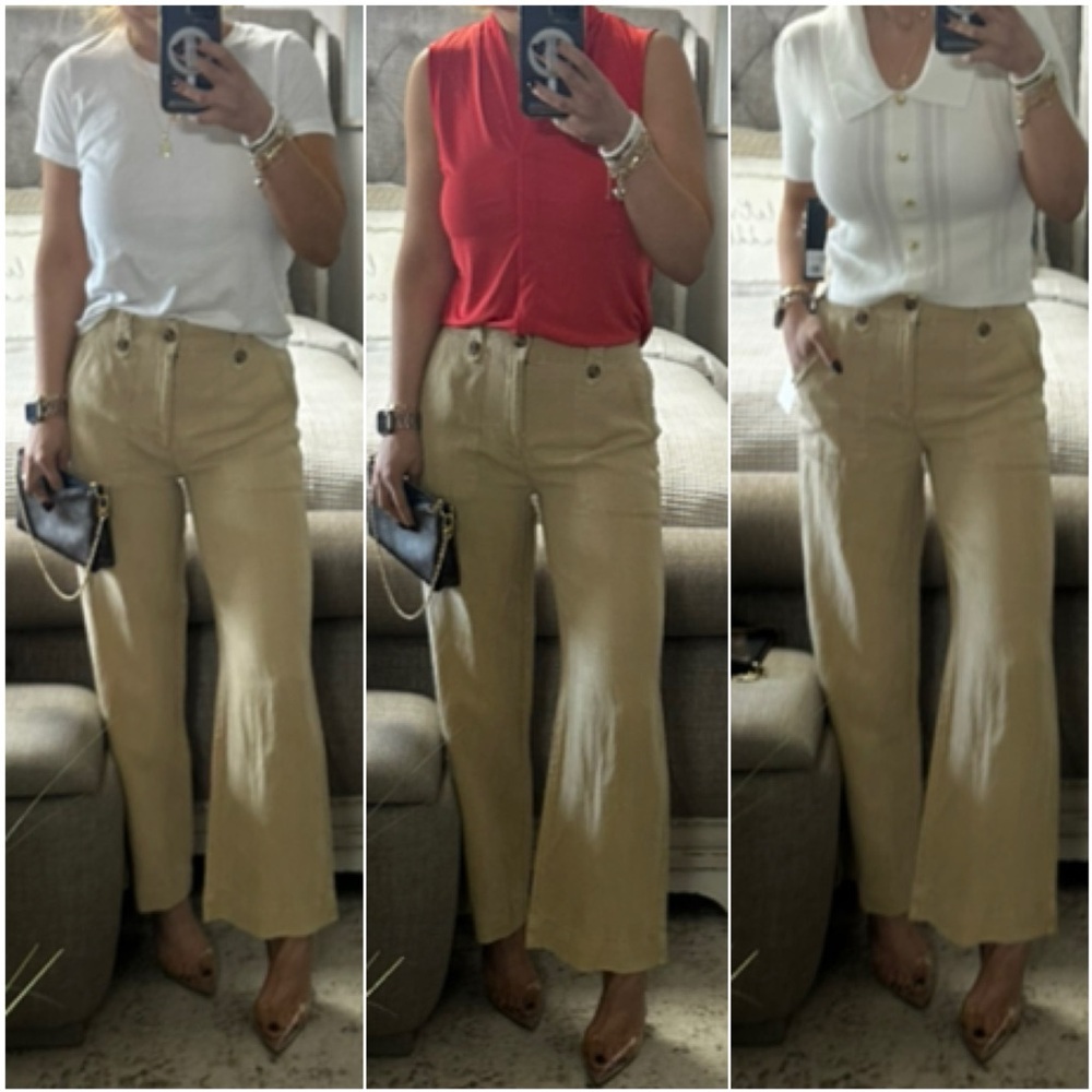 New🩷 Chic Tan Wide Leg Pants with Button Detail - Picture 4 of 13